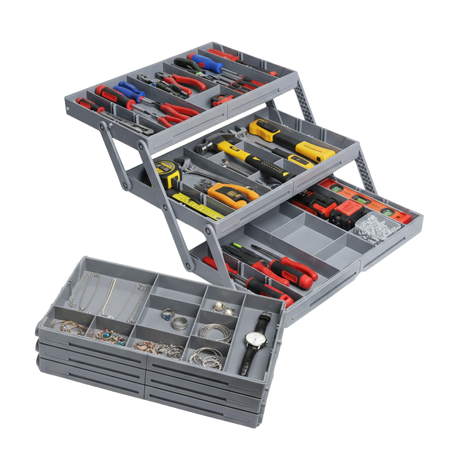 Organizer Cassetti 3 Livelli – Contenitore Modulabile Grigio Salvaspazio