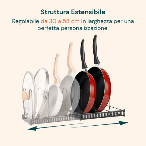 Organizer Portapentole Estensibile da 30 a 58cm per Utensili da Cucina
