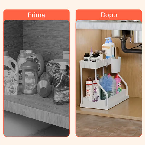 Organizer Estraibile Salvaspazio con Cestello e Ganci per Bagno o Cucina