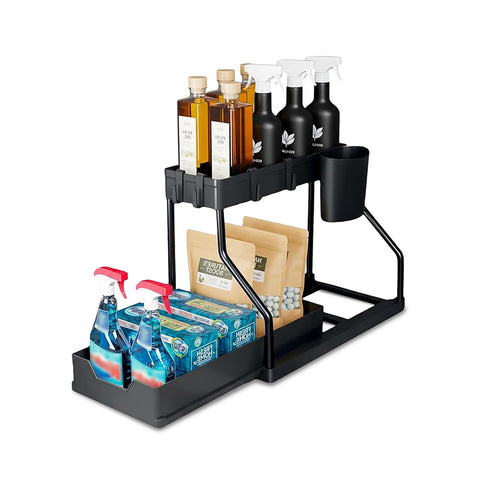 Organizer Estraibile Salvaspazio con Cestello e Ganci per Bagno o Cucina