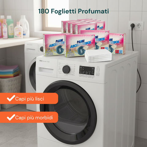 Panni Asciugatrice Profumati e Ammorbidenti – Anti Pelucchi, 18/180 Pezzi