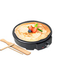 Crepes maker 1200W con rivestimento antiaderente, spatola e rullo in legno inclusi, facile da usare per crepes dolci e salate