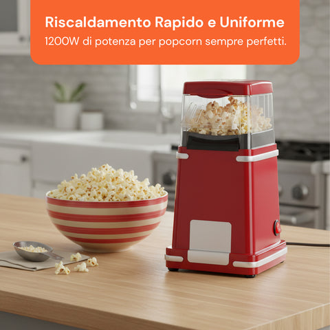 Macchina Popcorn ad Aria Calda 1200W – Compatto e Potente, Pronti in 3 Minuti