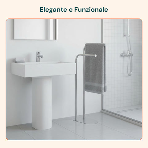 Piantana Portasciugamani 2 Bracci In Acciaio Con Base Ovale 17x30x82cm