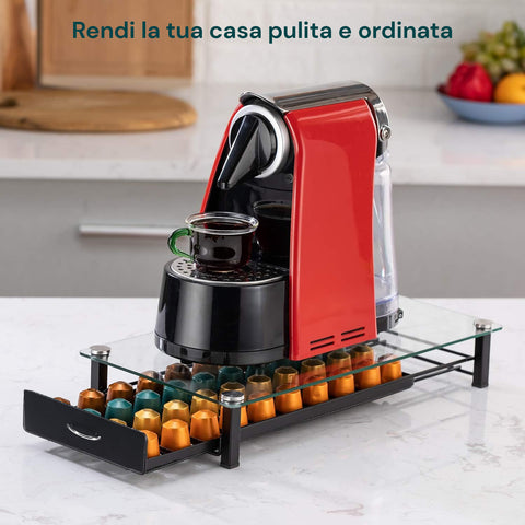 Dispenser Capsule Vetro e Metallo per Caffè Nespresso da 40 Posti Design Moderno