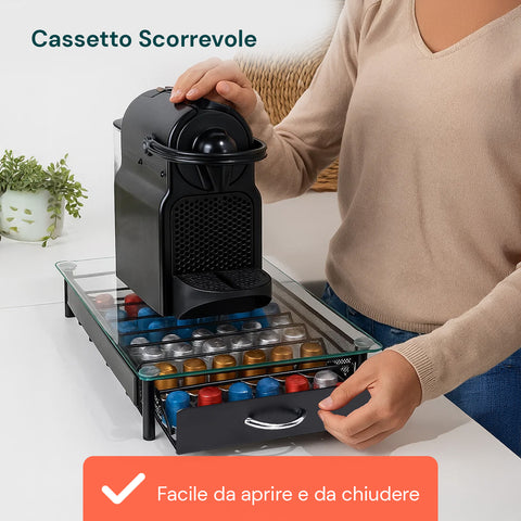 Dispenser Capsule Vetro e Metallo per Caffè Nespresso da 40 Posti Design Moderno