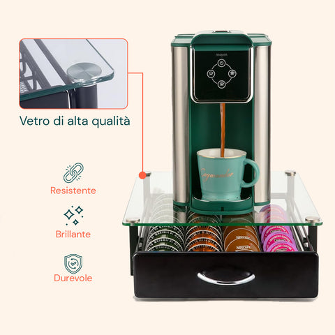 Dispenser Capsule Vetro e Metallo per Caffè Nespresso da 40 Posti Design Moderno