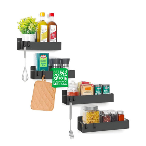 Set Ripiani Magnetici per Frigo – Robusti Porta Spezie in Metallo con Magnete