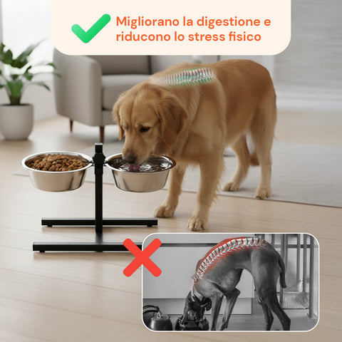 Alzaciotole per Cani e Gatti – Altezza Regolabile e 2 Ciotole in Acciaio da 1L