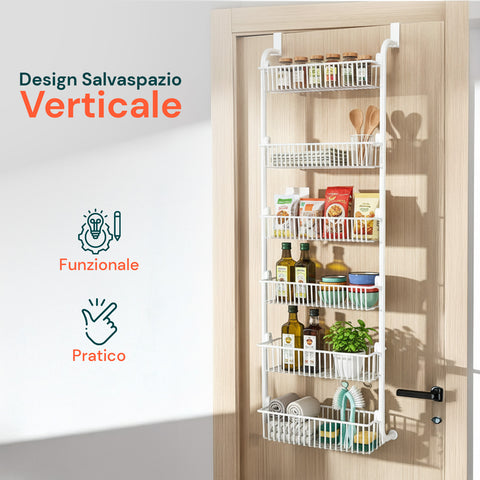 Organizer Verticale Pensile Multiuso da Porta a 6 Ripiani per Bagno o Cucina