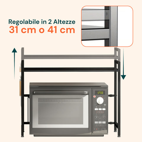 Scaffale Regolabile da Cucina in Metallo con 6 Ganci