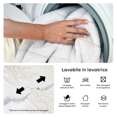 Coperta Elettrica Riscaldata Coprimaterasso in Lana Sintetica - Timer e 9 Temperature