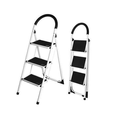 Scaletta Acciaio Nero Bianco 3-4 Gradini Portata 150kg per Casa e Garage