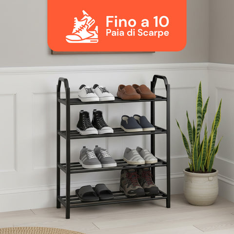 Porta Scarpe in Plastica Rinforzata – Scarpiera a 4 Ripiani Compatta e Resistente