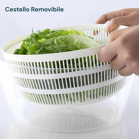 Centrifuga per Insalata con Manovella, Ciotola Trasparente e Cestello da 4 Litri