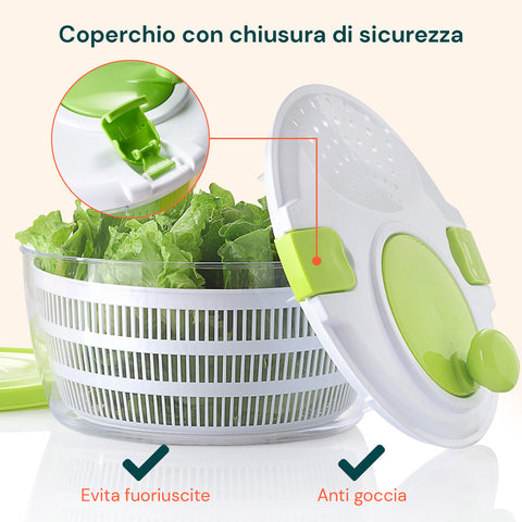 Centrifuga per Insalata con Manovella, Ciotola Trasparente e Cestello da 4 Litri
