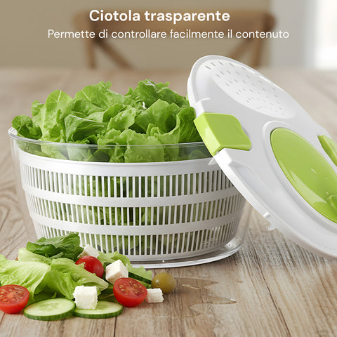 Centrifuga per Insalata con Manovella, Ciotola Trasparente e Cestello da 4 Litri