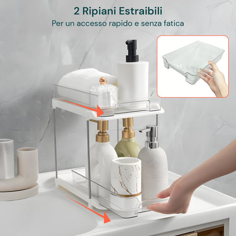 Set da 2 Organizer Multiuso con 2 Ripiani Impilabili per Cucina, Bagno, Living