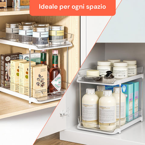 Set da 2 Organizer Multiuso con 2 Ripiani Impilabili per Cucina, Bagno, Living