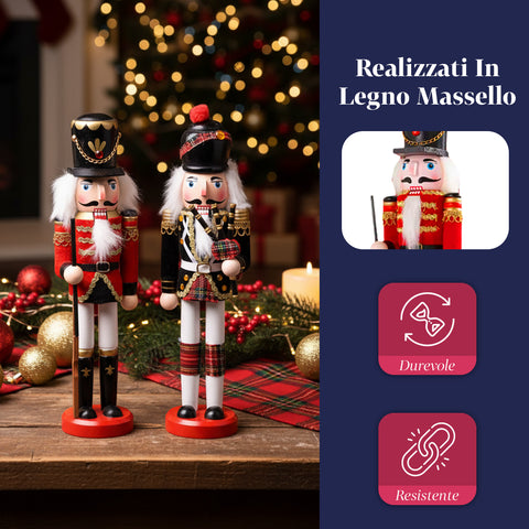 Set 2 Schiaccianoci in Legno – Stile Inglese e Scozzese Dipinti a Mano