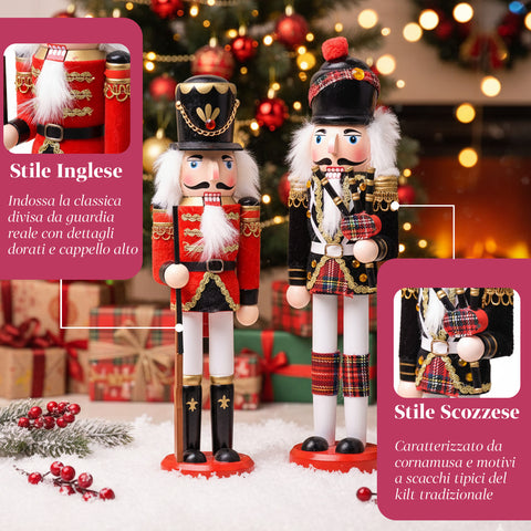 Set 2 Schiaccianoci in Legno – Stile Inglese e Scozzese Dipinti a Mano