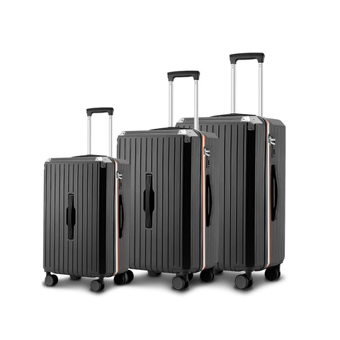 Valigie Trolley Nero 56-66-76 cm in ABS con Doppie Ruote Girevoli