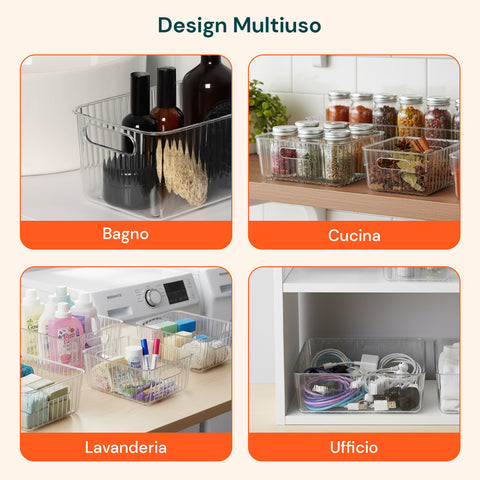 Set 4 Contenitori Trasparenti con Manici – Impilabili e Resistenti