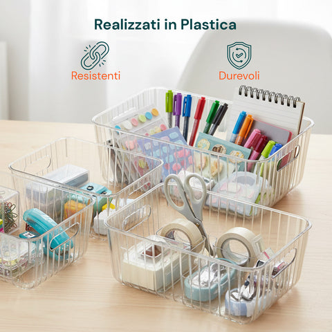 Set 4 Contenitori Trasparenti con Manici – Impilabili e Resistenti