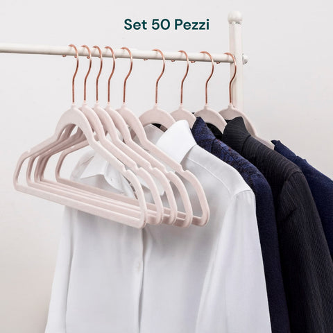 Set 50 Grucce Appendiabiti in Velluto Rosa Antiscivolo con Gancio Girevole