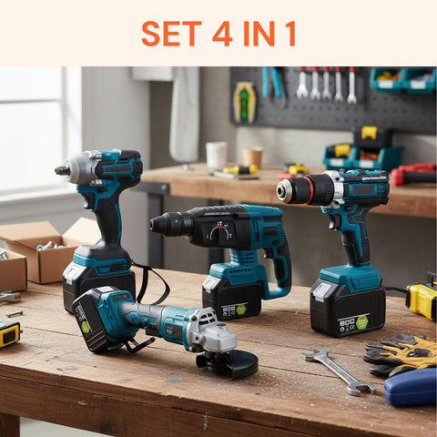 Set Completo per Fai da Te con Avvitatore a Batteria e Trapano a Percussione Multifunzione