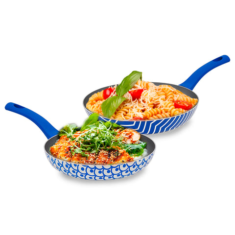 2 darabos, tapadásmentes Onde serpenyőkészlet, 24-28 cm, kék, Soft Touch nyéllel