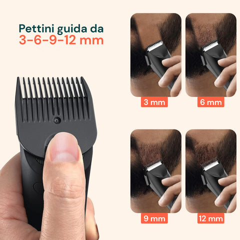 Tagliacapelli e Regolabarba Cordless con Display LED e Accessori 12 in 1