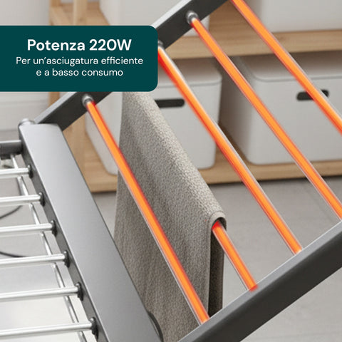 Stendino Elettrico Magic Dry XL – 18 Barre e Struttura in Alluminio