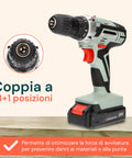 Trapano con coppia a 18+1 posizioni per ottimizzare la forza di avvitatura e prevenire danni ai materiali