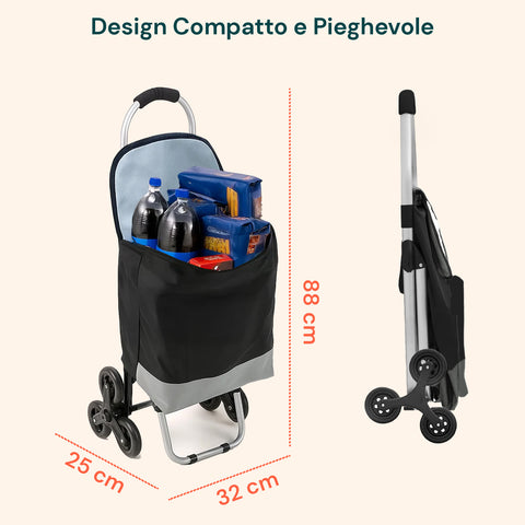 Carrello spesa pieghevole e compatto facile da riporre in casa o garage, design salvaspazio per stoccaggio ottimale
