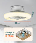 Ventilatore con dimensioni 55x22cm, efficace per stanze da 12 a 16 mq, design compatto e potente da soffitto