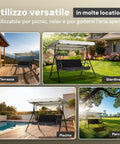 Dondolo da Giardino 3 Posti in Acciaio con Tettoia Regolabile e Cuscini Beige Ean-8023755056797