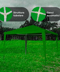 Gazebo 3x3m Struttura Tubolare in Acciaio Verniciato con Copertura Impermeabile Anti-UV Resistente Verde Ean 8023755047627