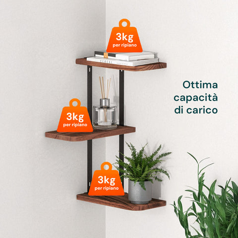 Scaffale a Muro 3 Ripiani da 3Kg Max – Stile Rustico con Design Modulare