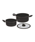 Set 2 Casseruole In Alluminio Con Coperchio In Vetro 20/24cm Nero