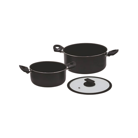 2 darabos alumínium lábas készlet üvegfedővel, 20/24 cm, fekete