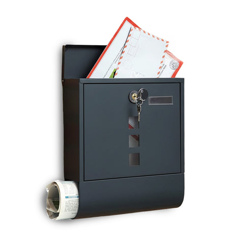 Rozsdamentes acél postaláda zárral és újságtartó rekesszel