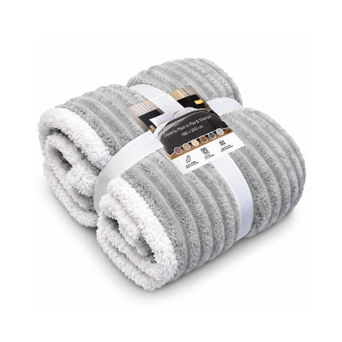 Coperta plaid sherpa 180x200 cm in flanella a righe con retro bianco: per letto, divano o viaggio, disponibile in 6 colori