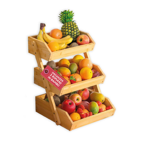 Organizer Multiuso in Legno di Bambù a 3 Ripiani per Cucina e Bagno 30x33x41 cm