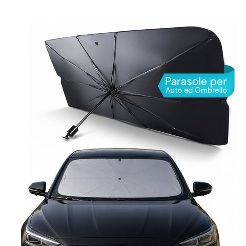 Parasole per Auto a Ombrello Anti UV 140x80 cm Pieghevole con Custodia