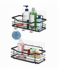Set 2 Mensole Adesive da Parete in Acciaio Nero per Bagno e Cucina