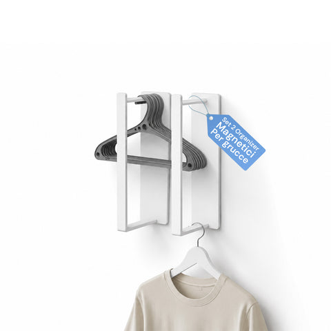 Set 2 Organizer Magnetici per Grucce Bianchi in Acciaio per Armadio