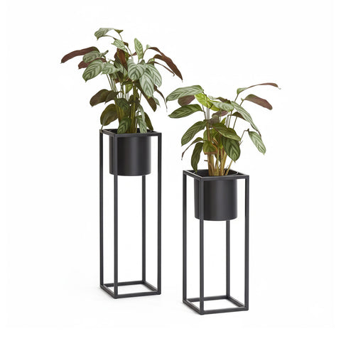 Set 2 Portapiante con Vaso e Struttura in Ferro dal Design Moderno