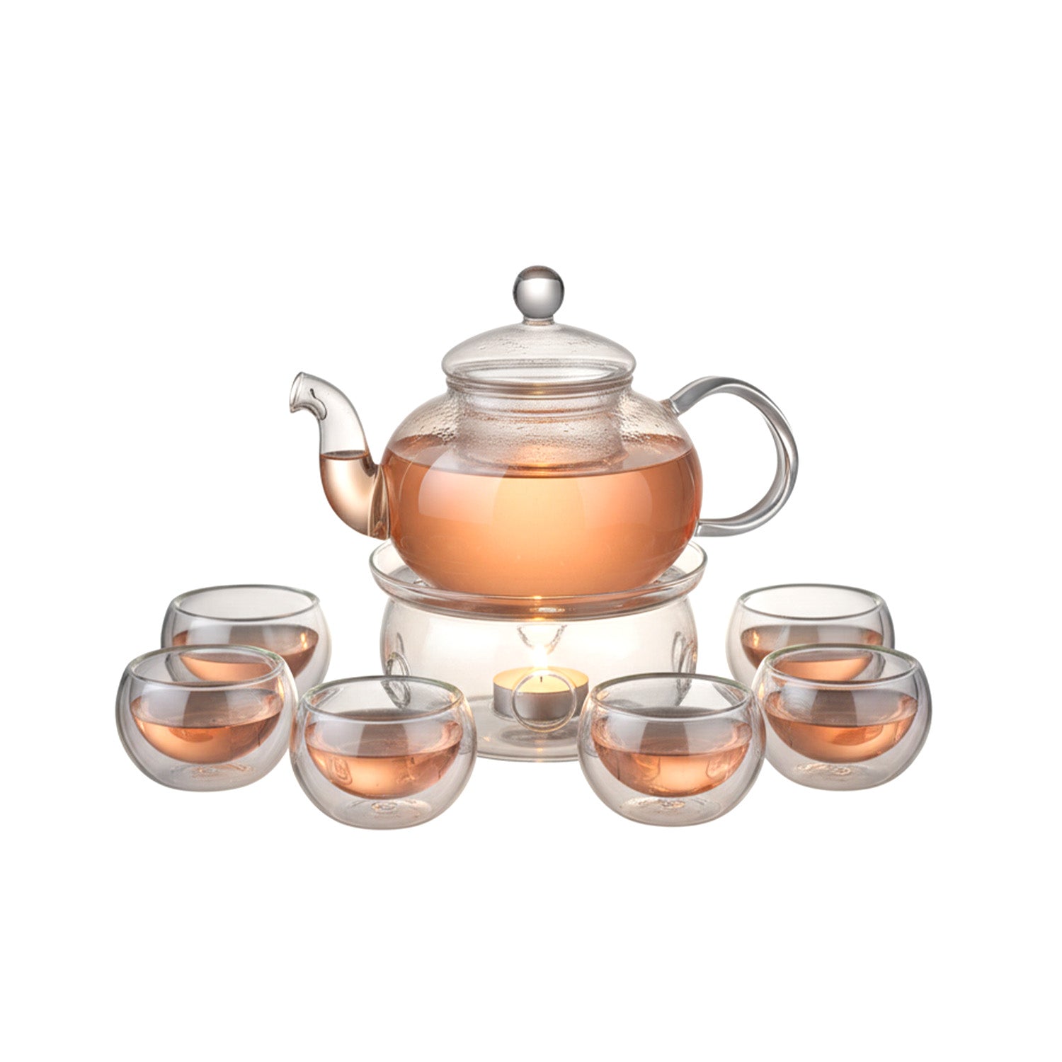 Servizio da Tè in Vetro Borosilicato con Infusore e Candela Riscaldante
