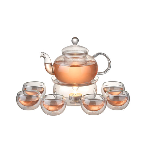 Servizio da Tè in Vetro Borosilicato con Infusore e Candela Riscaldante